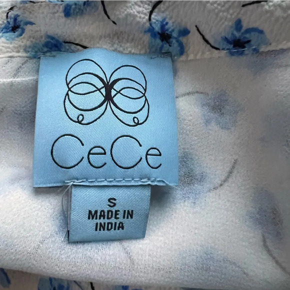 CeCe Womens Blue Floral Babydoll Puff Sleeve Dress Size S Tiered skirt Vacation - Picture 12 of 13